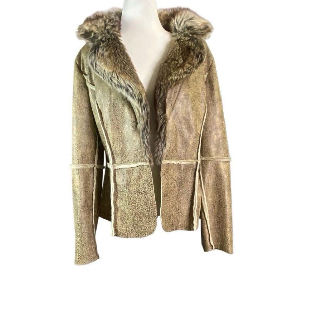 Allen B by Allen Schwartz Faux Fur Synthetic Shearling Brown Suede XL Jacket